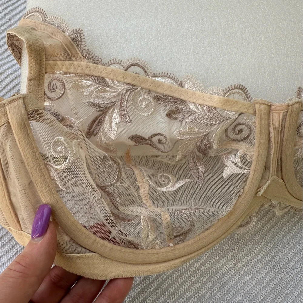 Soma Bra Beige Sheer Lace Underwire Embroidered 40C - Picture 13 of 14